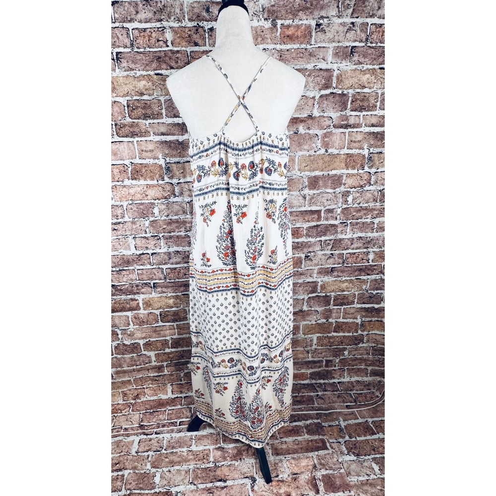 Old Navy Womens Boho Floral Medallion Maxi Dress White Blue Red Large V-Neck - Picture 8 of 16